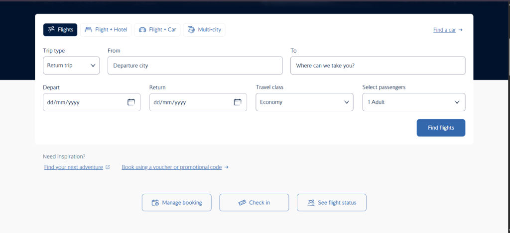 British Airways Booking Page