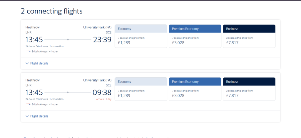 British Airways Price Page