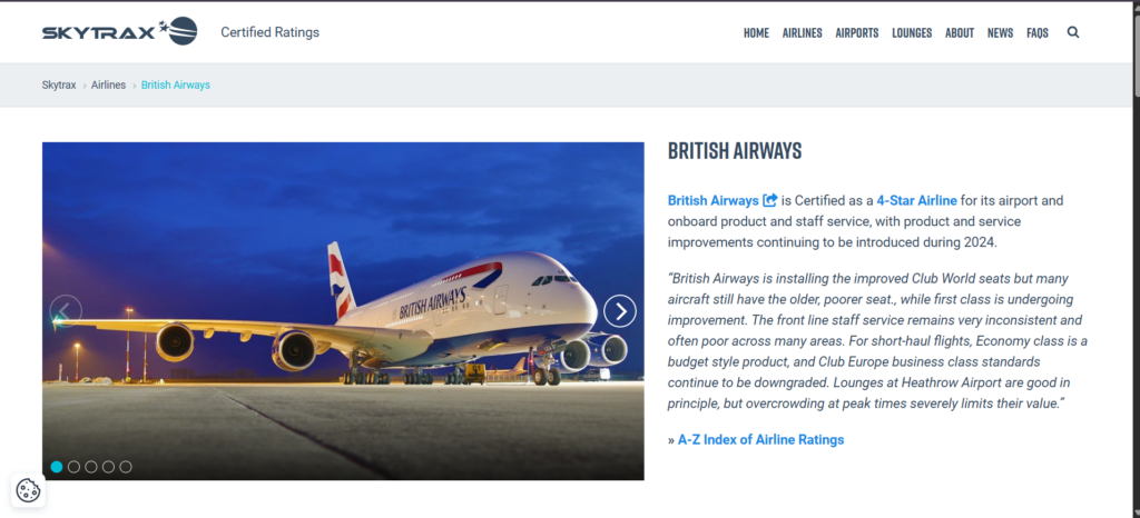 Skytrax British Airways Rating Page